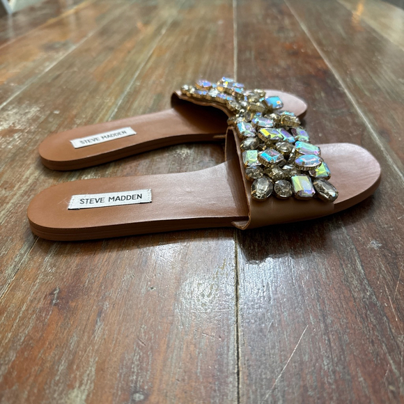 Steve Madden Brown Iridescent Gem Flat Sandals Size 8 Womens - Picture 3 of 8